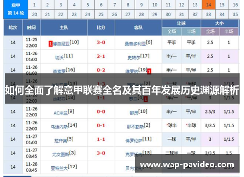 如何全面了解意甲联赛全名及其百年发展历史渊源解析 如何全面了解意甲联赛全名及其百年发展历史渊源解析